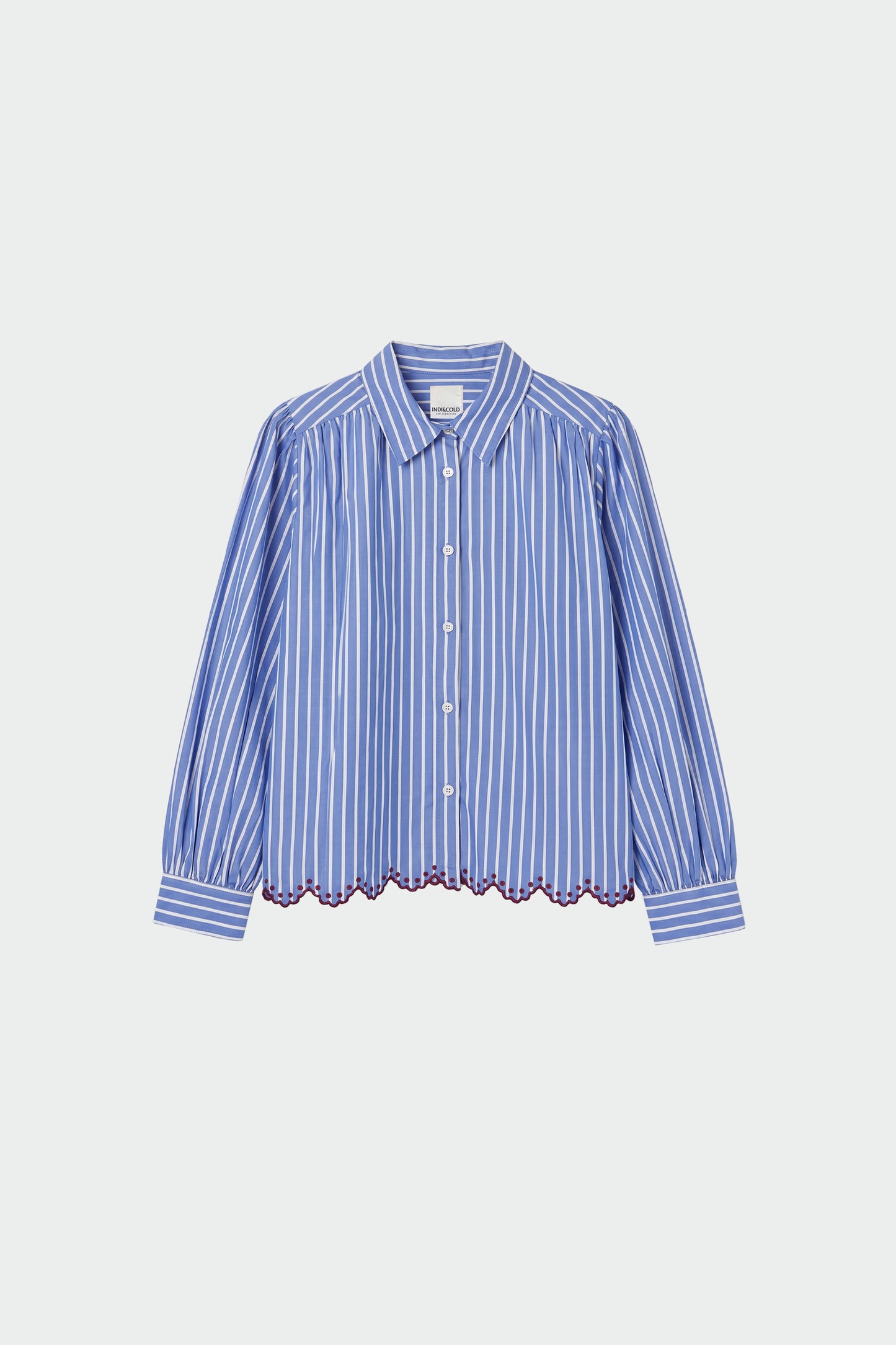 SCALLOPED HEM STRIPED SHIRT