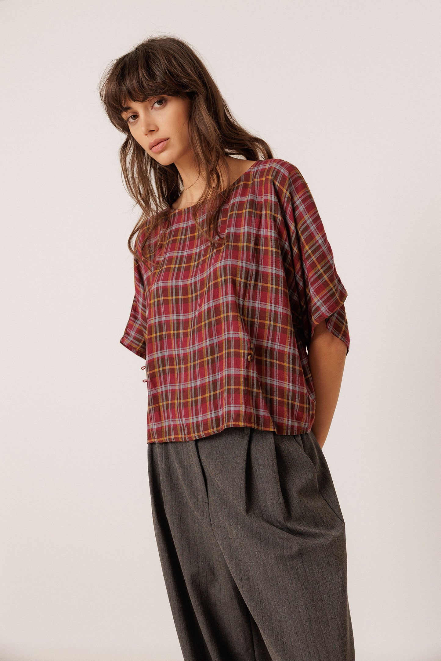 SHORT MULTICOLOR CHECKERED BLOUSE