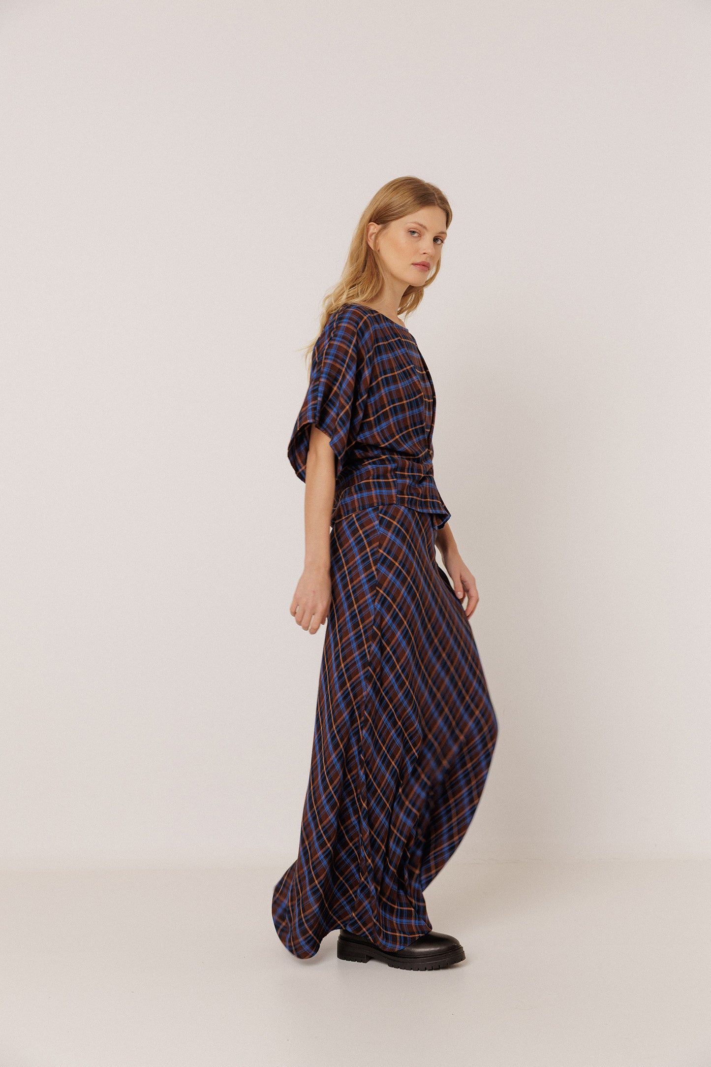 LONG MULTICOLOR CHECKERED SKIRT