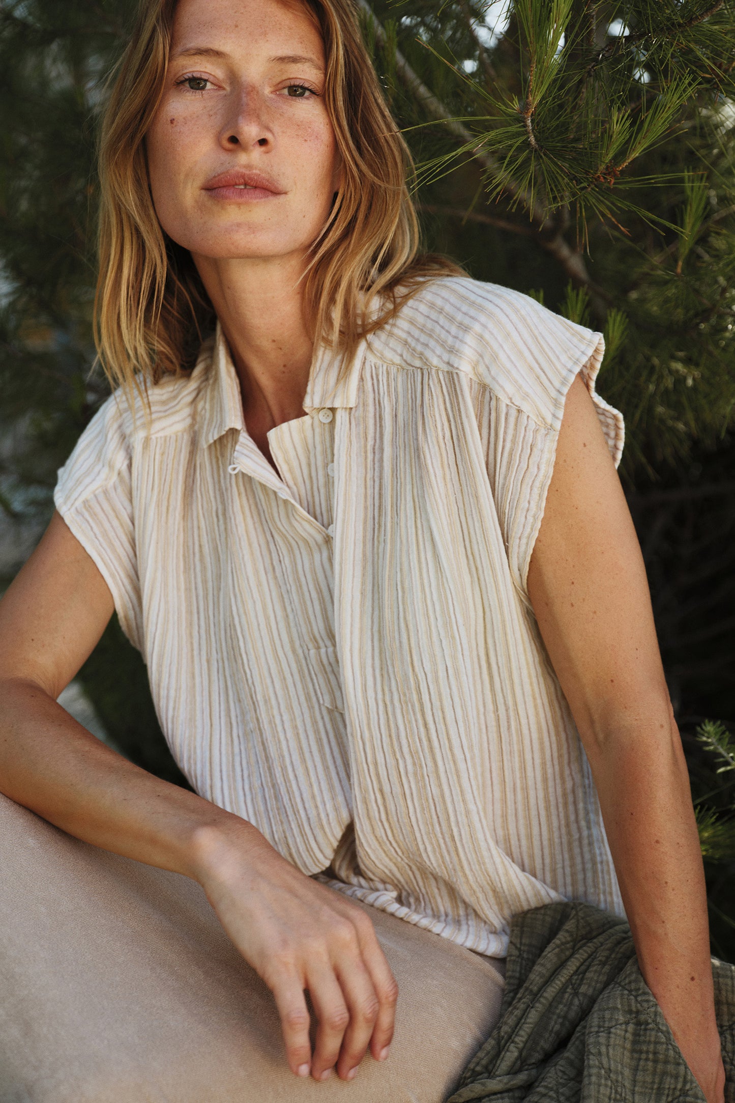 STRIPED DOUBLE-GAUZE BLOUSE