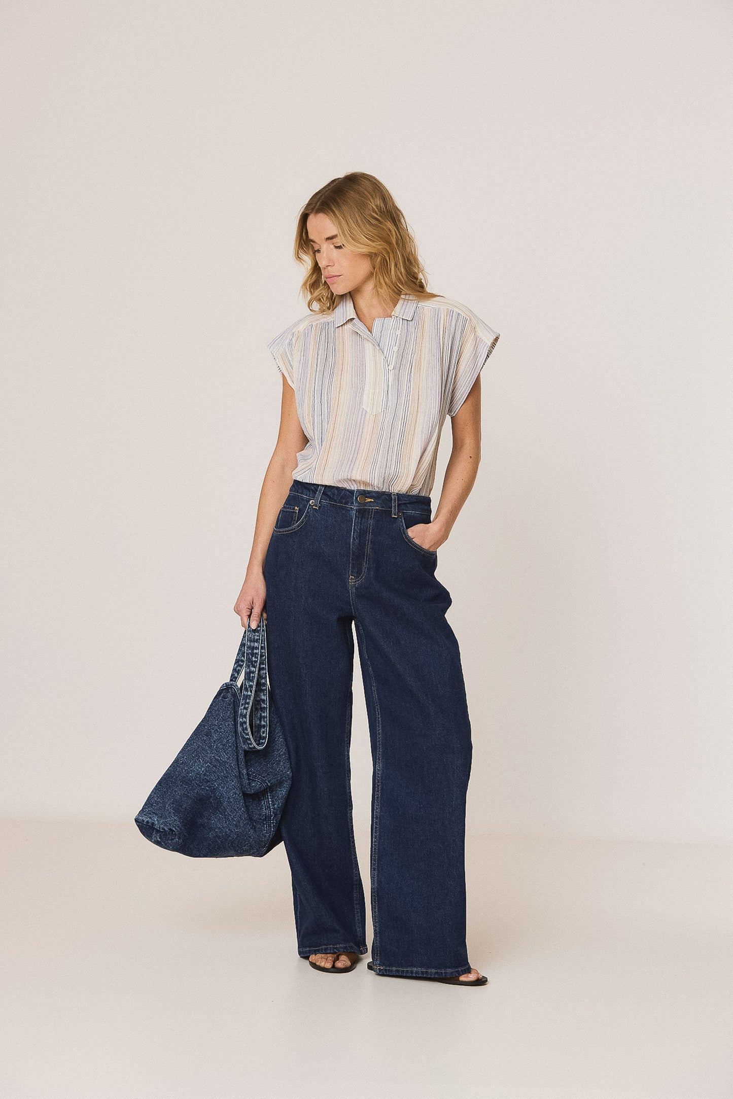 STRIPED DOUBLE-GAUZE BLOUSE