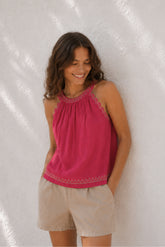 TOP À BRODERIES CONTRASTÉES