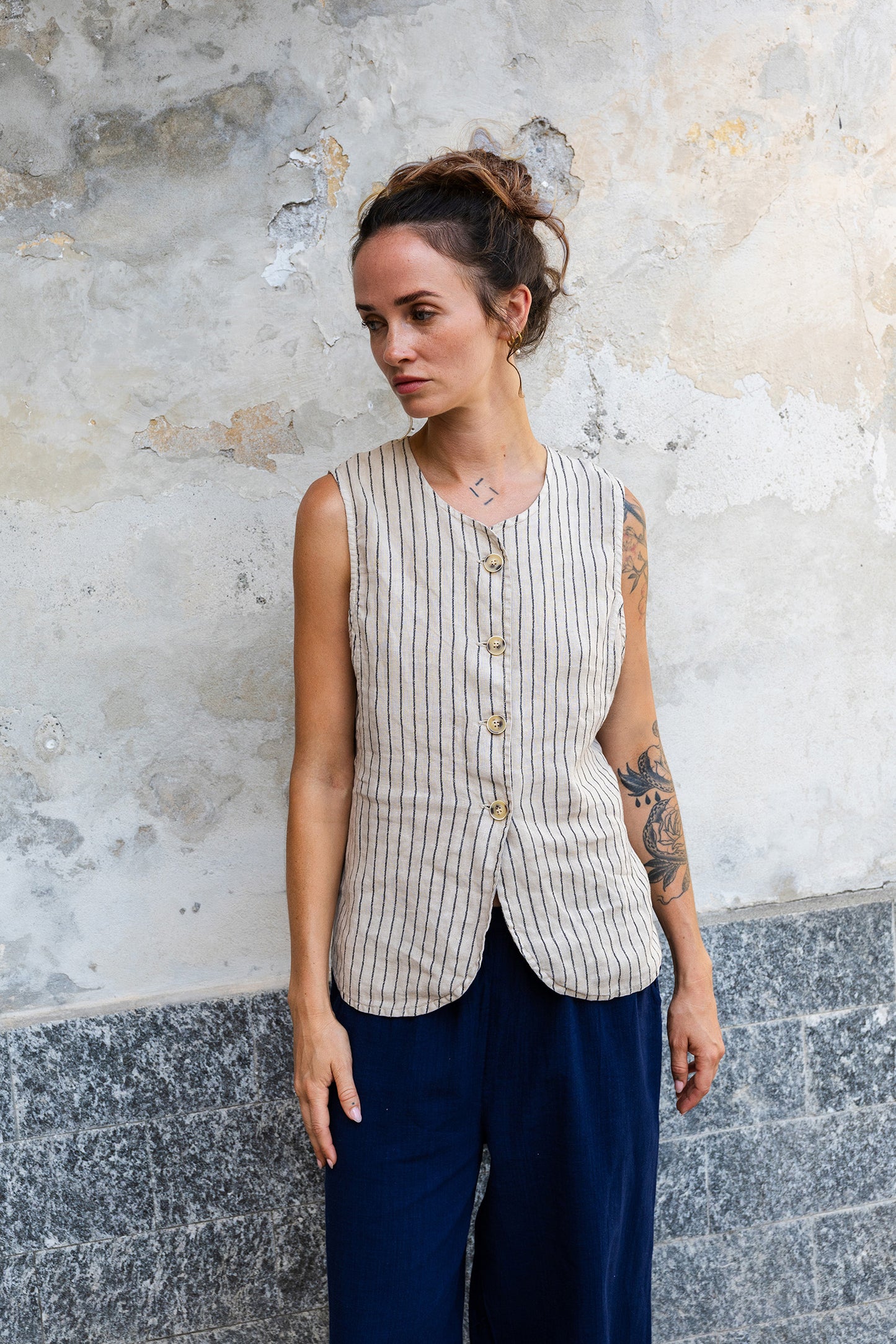 GILET RAYÉ EN LIN