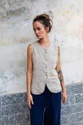 STRIPED LINEN VEST