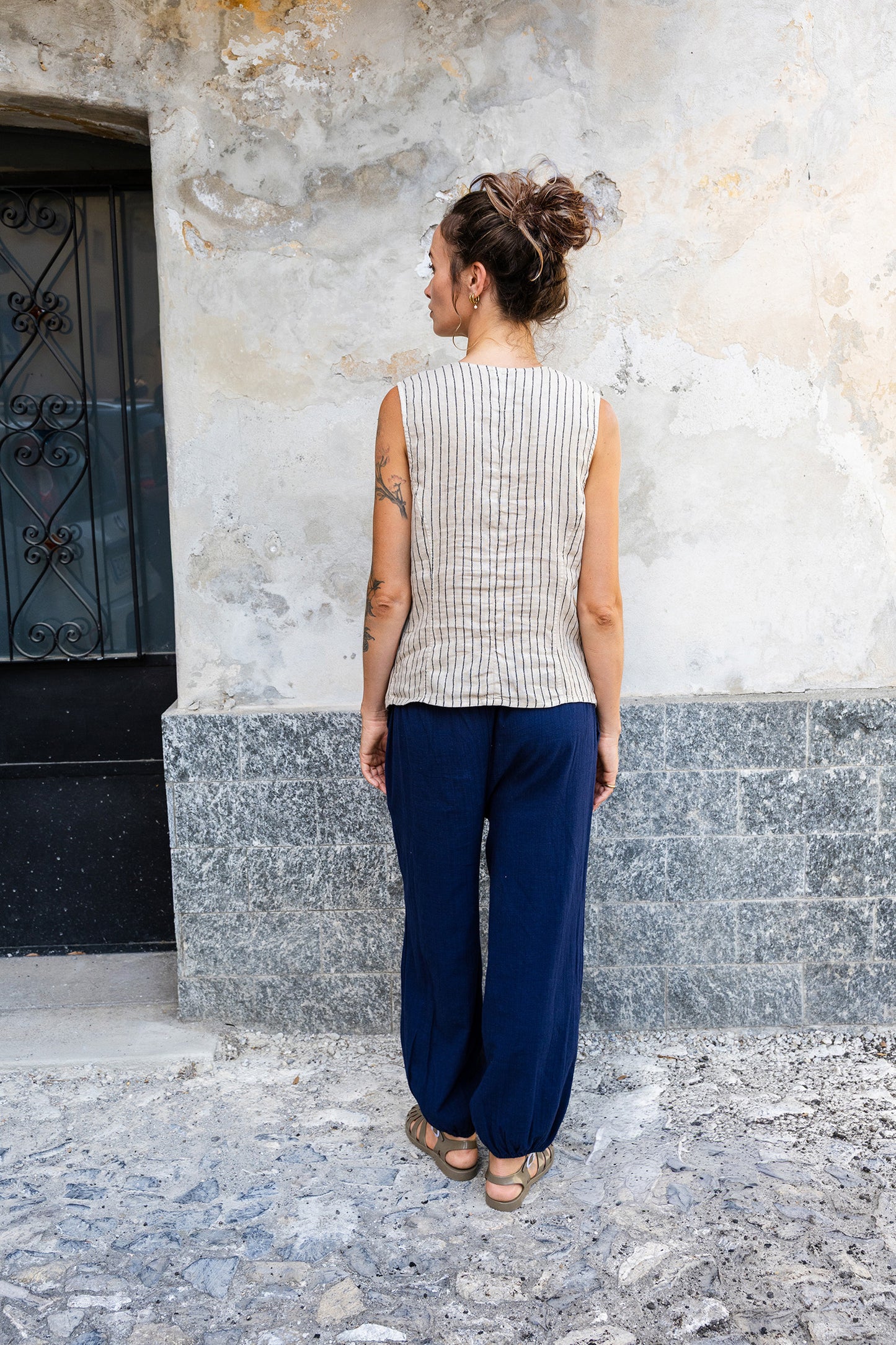 GILET RAYÉ EN LIN