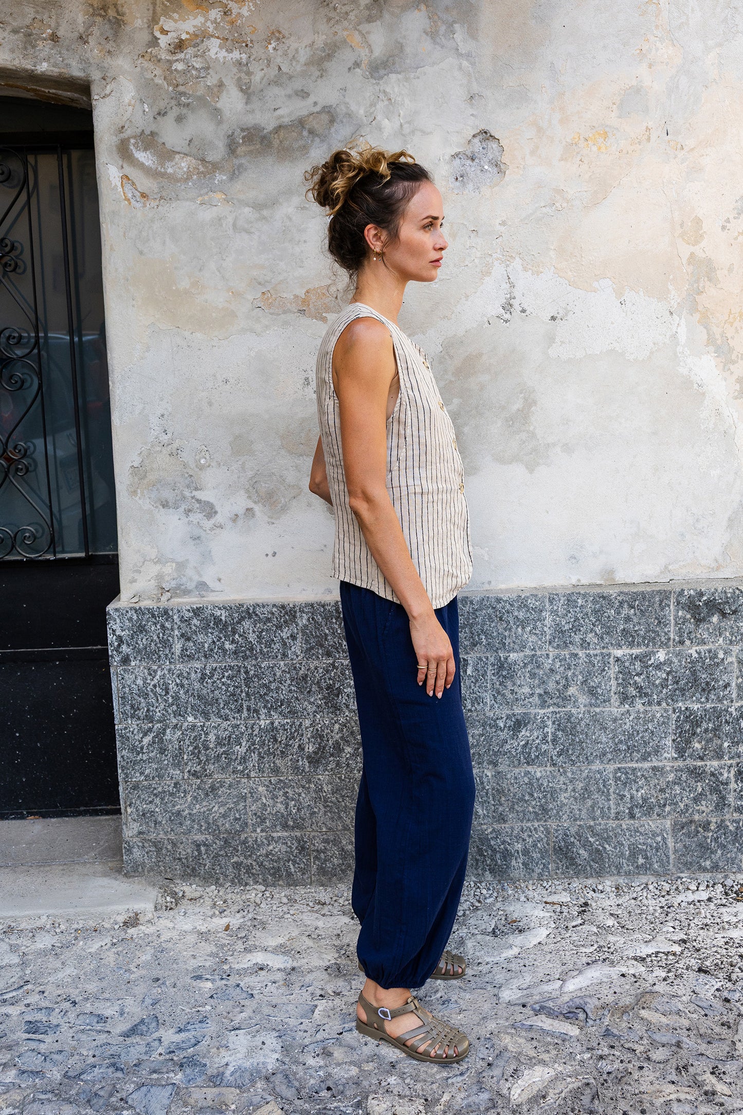 GILET RAYÉ EN LIN